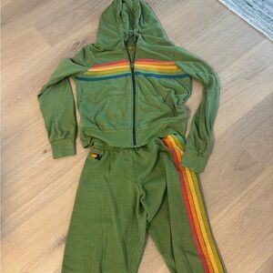 Aviator Nation Green Track Suit with Rainbow Stripes